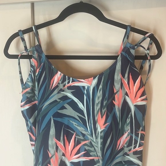 Kona Sol Blue and Pink Tropical One Piece Swimsuit size XL preowned - Picture 2 of 8